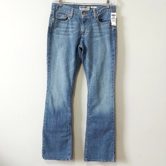 Old Navy Women Flare Jeans Size 8 VTG Low Rise Y2K Long Bell Bottom Blue Denim - Picture 1 of 11